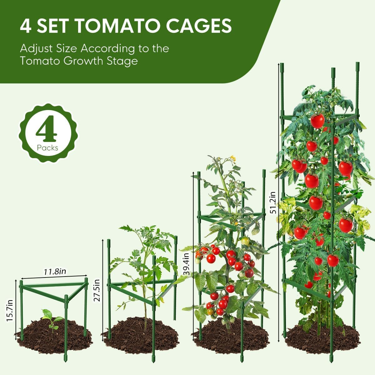 4PCS Tomato Cages for Garden, Tomato Trellis for Raised Garden Bed, 130CM Tall Tomato Cage Plant Support for Pots, Gardening Supplies Trellis for Climbing Plants (High: 130CM) image number 2