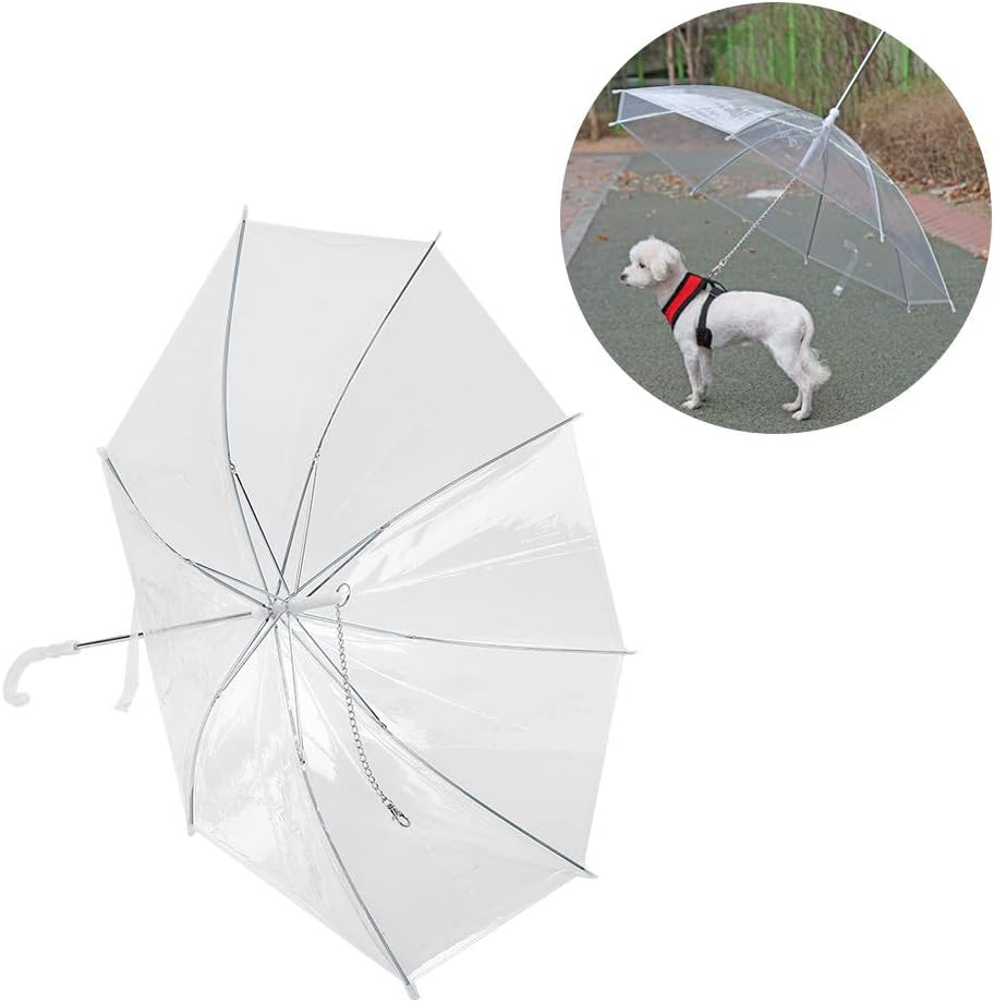 Pet Umbrella, Snow Proof Rainproof Dog Cat Umbrella, Stainless Steel Ribs, for Walking Out with Pet Rainy Days as a Pulling Rope Cat/Dog/Small Pets(Transparent) image number 2