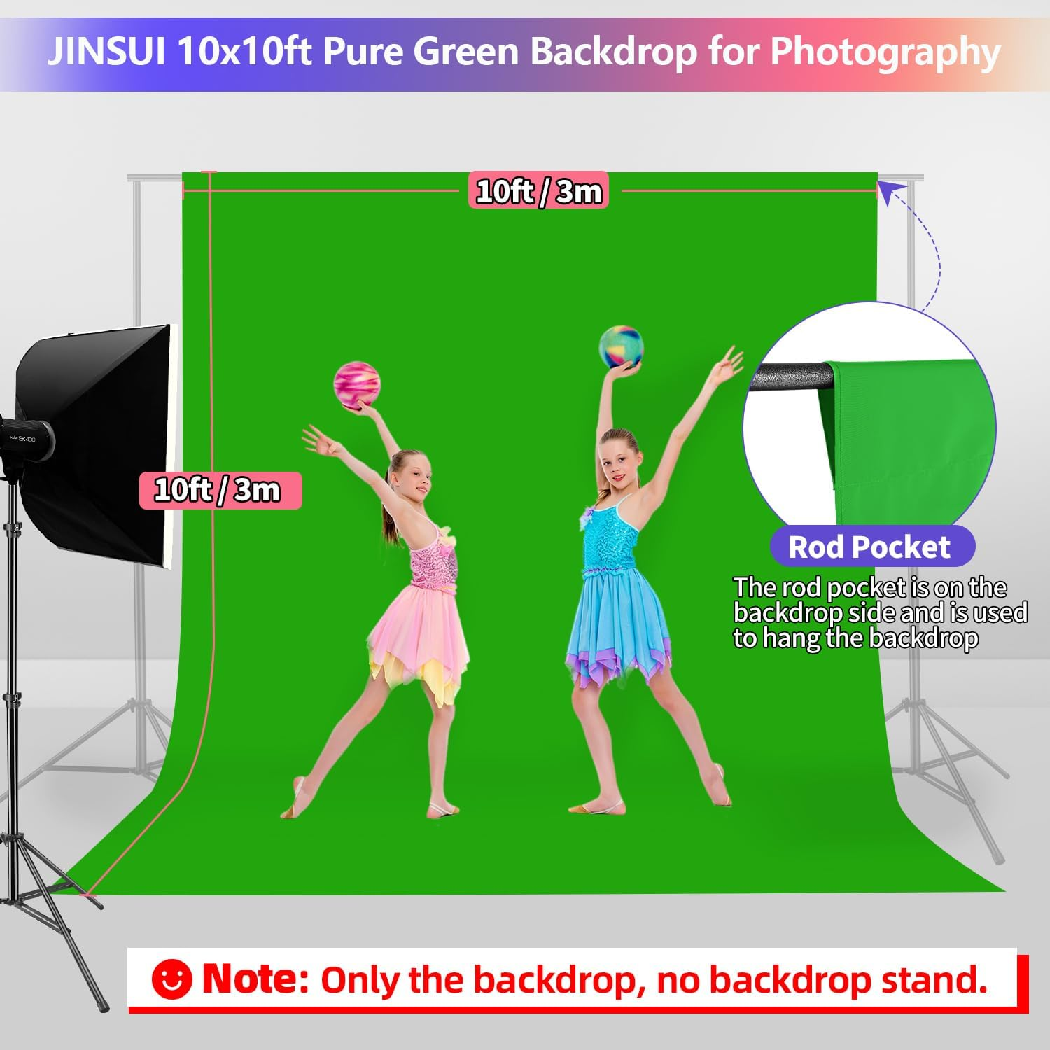 Green Screen Backdrop 10X10 Ft, Chroma Key Greenscreen Background for Streaming Zoom, Photo Backdrop Curtain for Photography, Thick Polyester Fabric Cloth Sheet for Photoshoot Video (Backdrop Only) image number 2