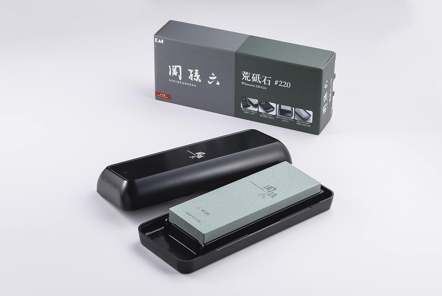Kai Kai AP0328 Seki Magoroku Rough Whetstone Knife Sharpener #220 Storage Case Included, Made in Japan image number 5