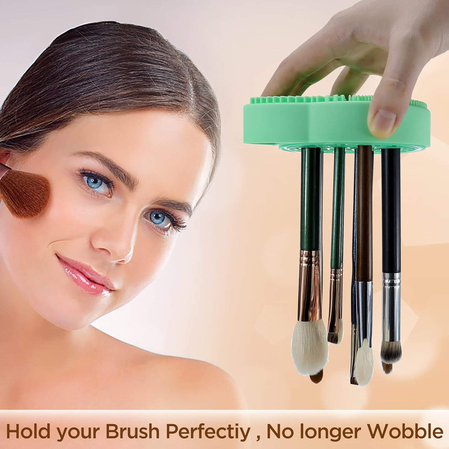 Mygeromon Makeup Brush Cleaning Mat with Drying Holder for Sink- Silicone Washing Cosmetic Cleaner Pad (Green) image number 5