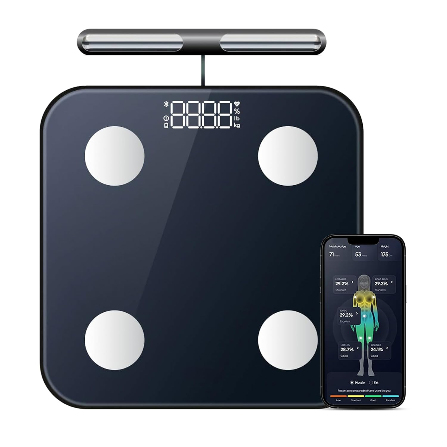 The Body Pod Smart Scale: 8-Electrode Digital Bathroom Scale with 40+ Measurements across Weight, Fat, BMI, Muscle Mass - Full Body Composition, 400 Lbs Limit, 4Xaaa Batteries Included