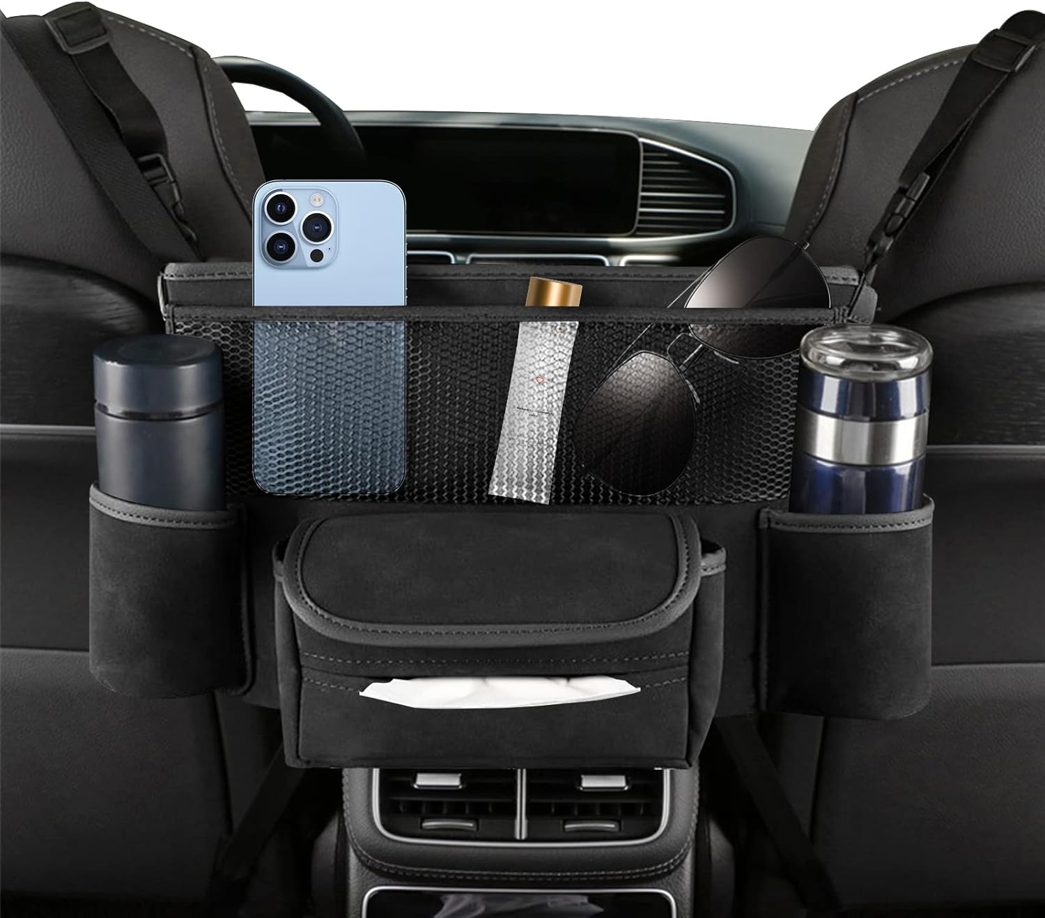 EKALA Car Pocket Handbag Holder for Car between Seats with Multi-Pocket Car Large Capacity Storage Bag Removable Inner Liner Pet Kids Barrier Car Net Pocket Purse Holder for Car(Black)