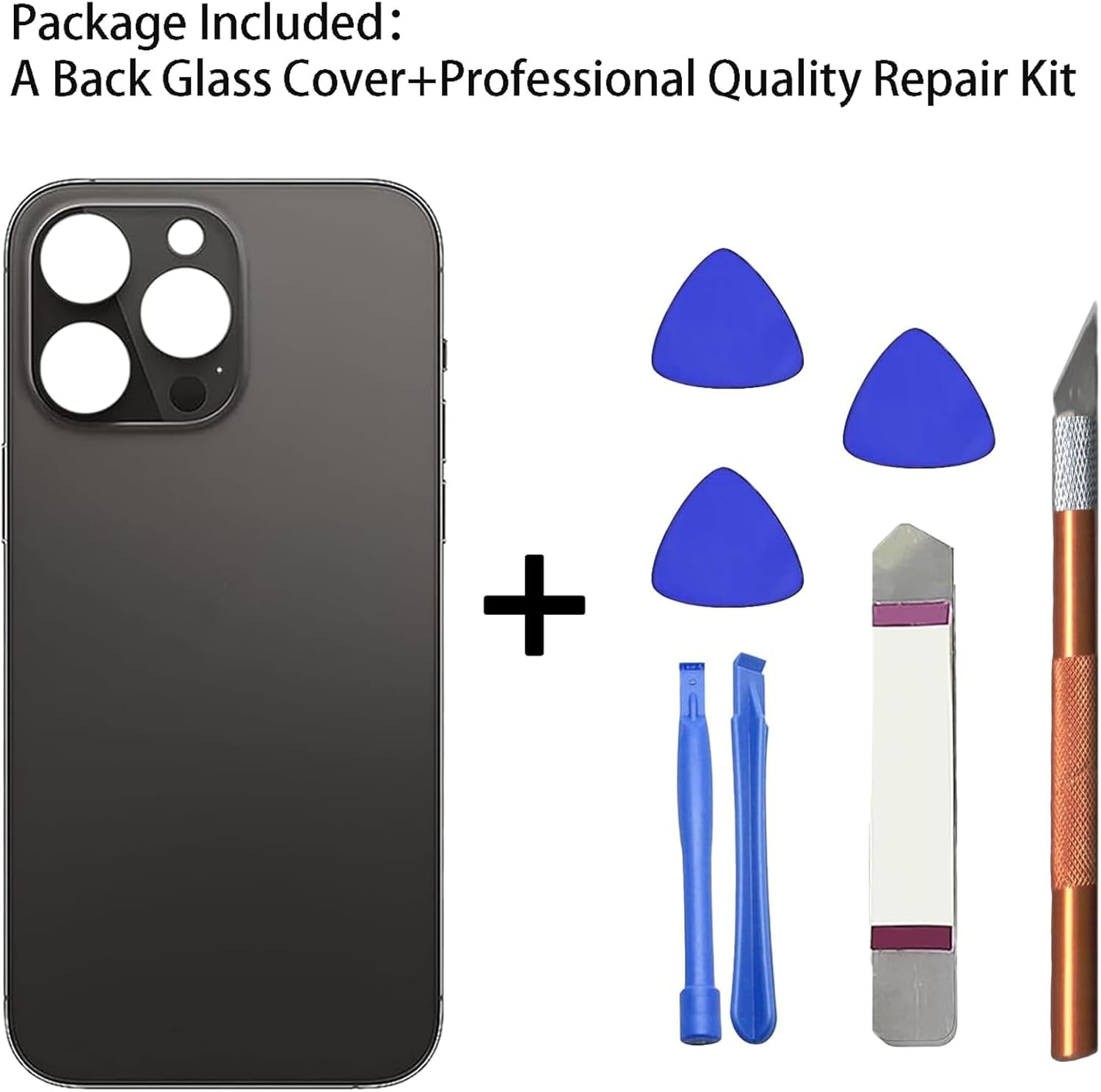 Space Black 14 Pro Rear Back Glass Cover Replacement for Iphone 14 Pro 6.1 Inches with Repir Tools, Big Hole Rear Back Cover Glass Replacement All Carriers with Reparing Tool Kit - Gold image number 5