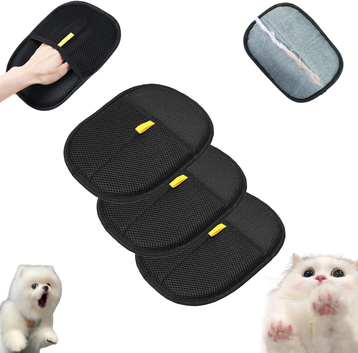 Pet Hair Remover Mitten, Swipe Away Loose Fur Easily, Pets Hair Remover, New Soft Reusable Efficient Grooming Gloves, Paw Grooming Glove, Pet Hair Removal Mitten for Cats ＆ Dogs (Black, 3Pcs) image number 3