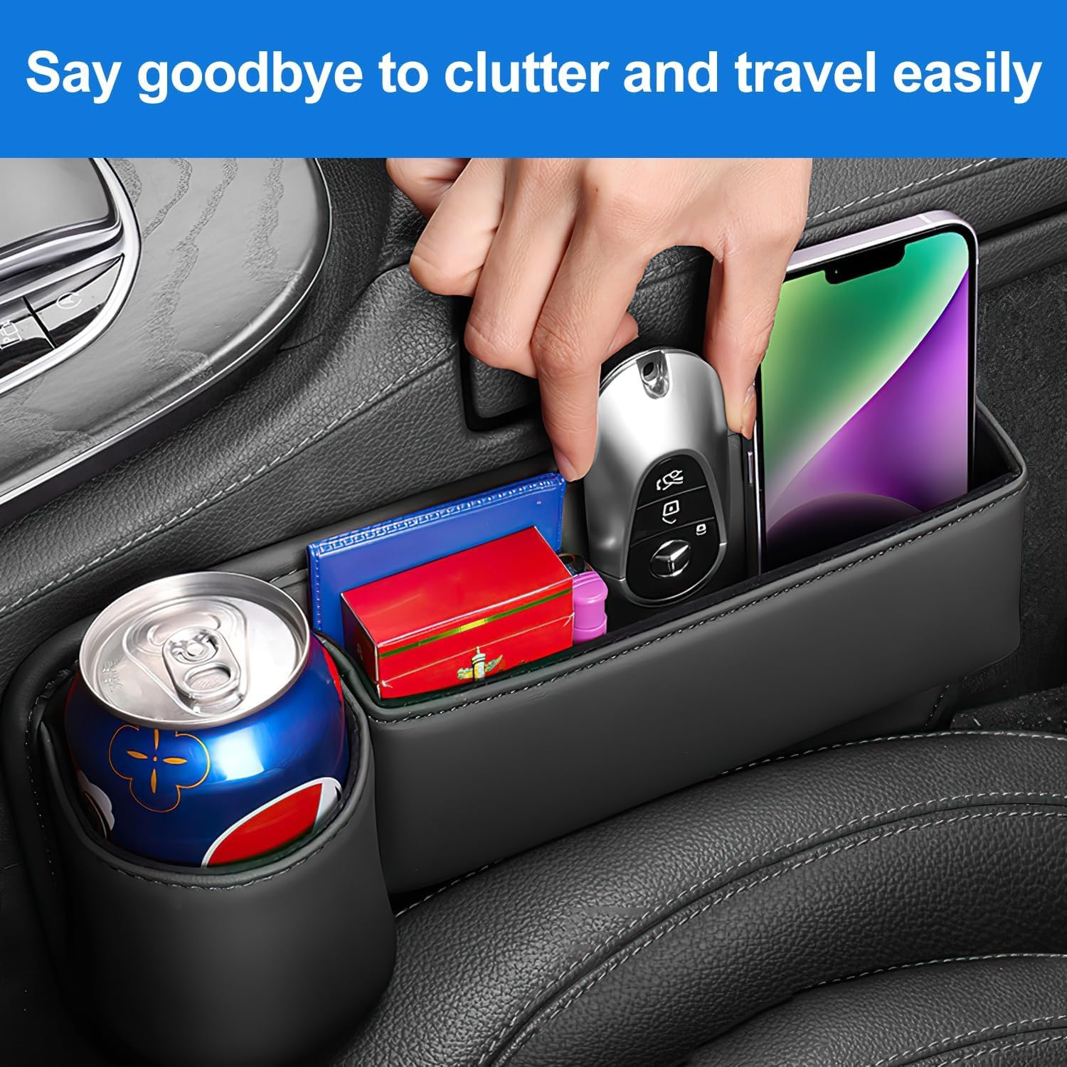 2 Pack Car Seat Gap Filler Organizer, Leather Car Seat Gap Storage Box with Cup Holder, Front Seat Storage Organizer, Car Center Console Side Storage Container, Universal Car Interior Accessories image number 5
