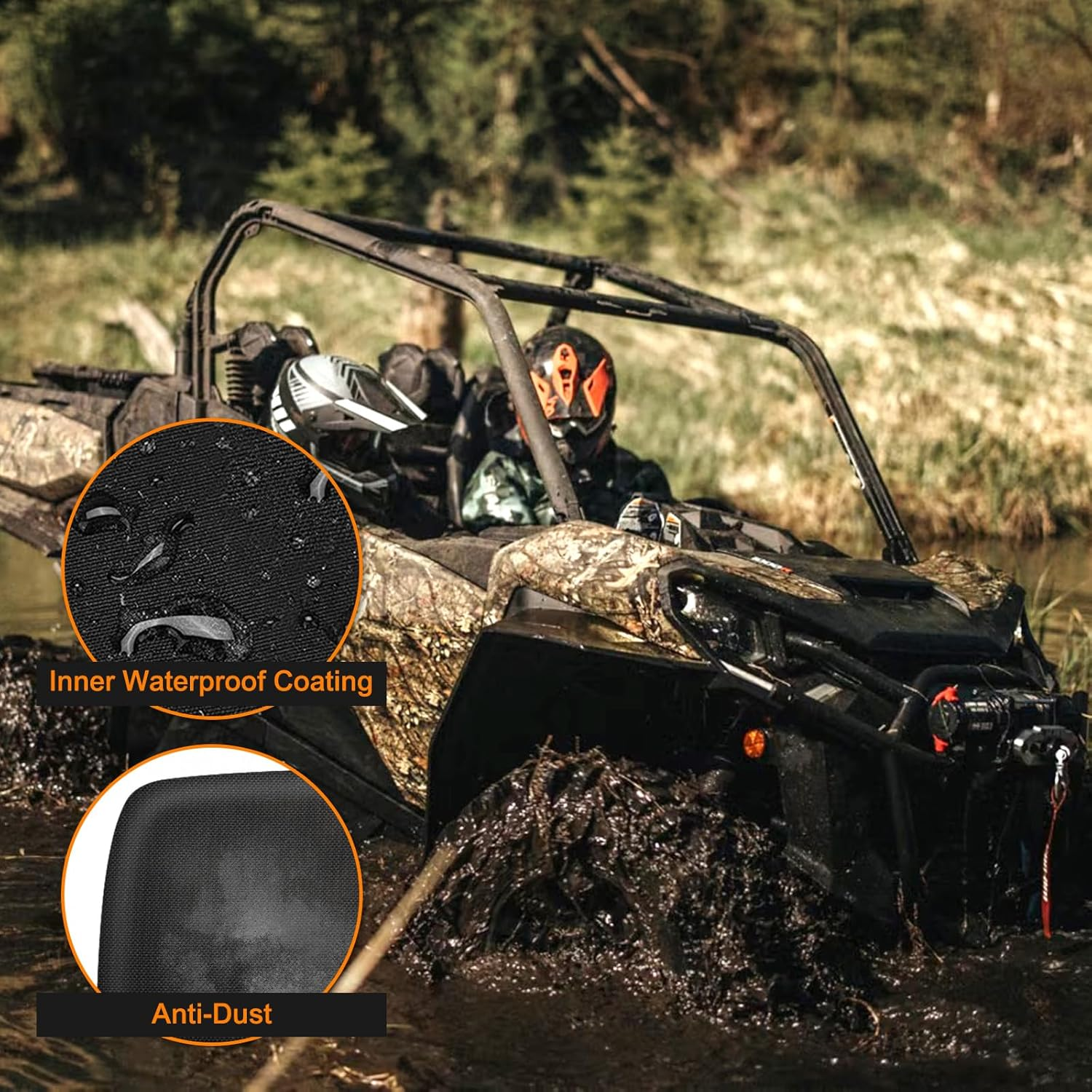 CEMOFE UTV Seat Cover for Polaris Ranger 1000 2020-2025/Polaris Ranger XP 1000 2017-2021, Split Bench Seat Covers Heavy Duty 1680D Waterproof UTV Seat Cover Set(3 PCS) image number 3