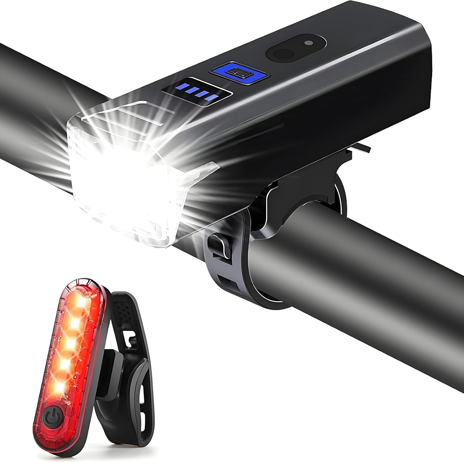 Anberyoo Bike Lights Front and Back, IPX6 Waterproof USB Rechargeable Bicycle Lights with Daylight Sensor, Battery Display, 4 Modes Super Bright 1200 Lumens LED Bike Light for Night Riding image number 1