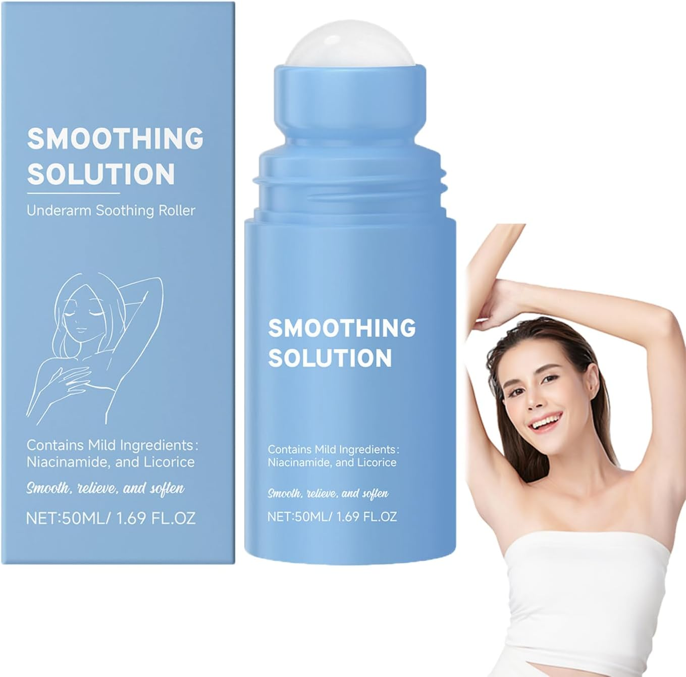 Smoothing Solution Ingrown Hair, after Shave Soothing Roll-On Serum for Underarms, Gently Cleanses Armpits Moisturizing and Soothing Skin Serum, after Shave Oil for Women, Brightens Dark Spots (1Pcs) image number 3
