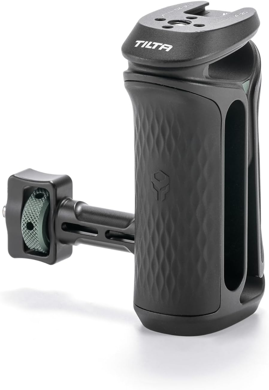 Tilta Xeno Side Handle for Filmmakers & Cameras - Titanium Gray | Secure Connection & Helps Prevent Rotation | Adjustable Height | Textured Silicone Grip | Easy Assembly (1/4&Prime;-20 W/Locating Pins)