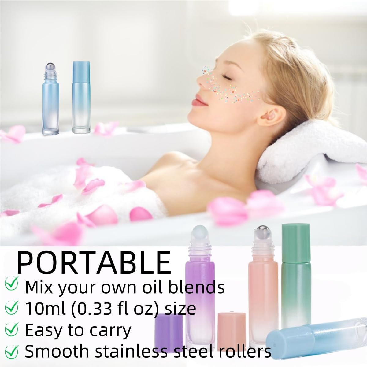 Gewaha 5Pcs Colorful Essential Oil Roller Bottles, 10Ml Glass Rollerball Bottle,Empty Refillable Suitable for Filling Perfumes, Essential Oils image number 5