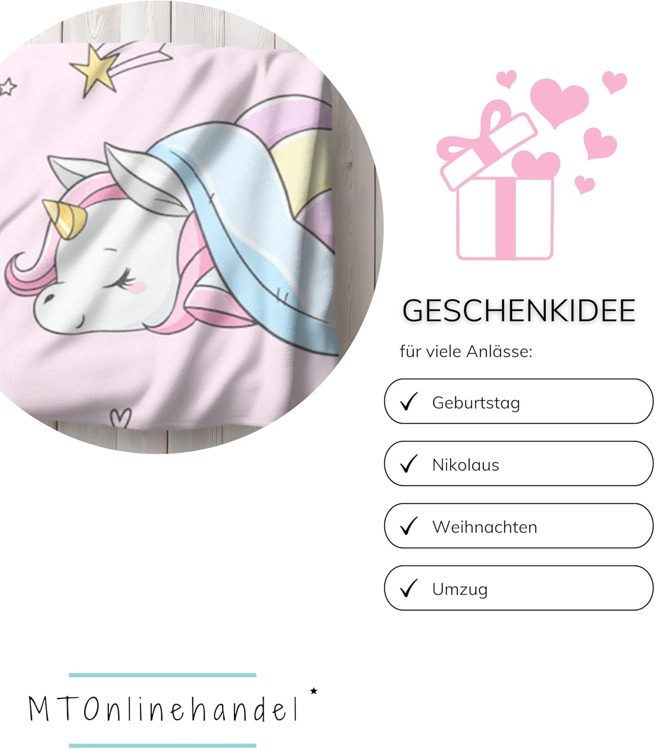 Mtonlinehandel Unicorn Blanket 150 X 200 Cm ☆ Fleece Blanket Fluffy in Pink Unicorn Cuddly Blanket for Children, Girls, Teenagers ☆ Cuddly Blanket Rainbow ☆ Throw Matching Bed Linen image number 4