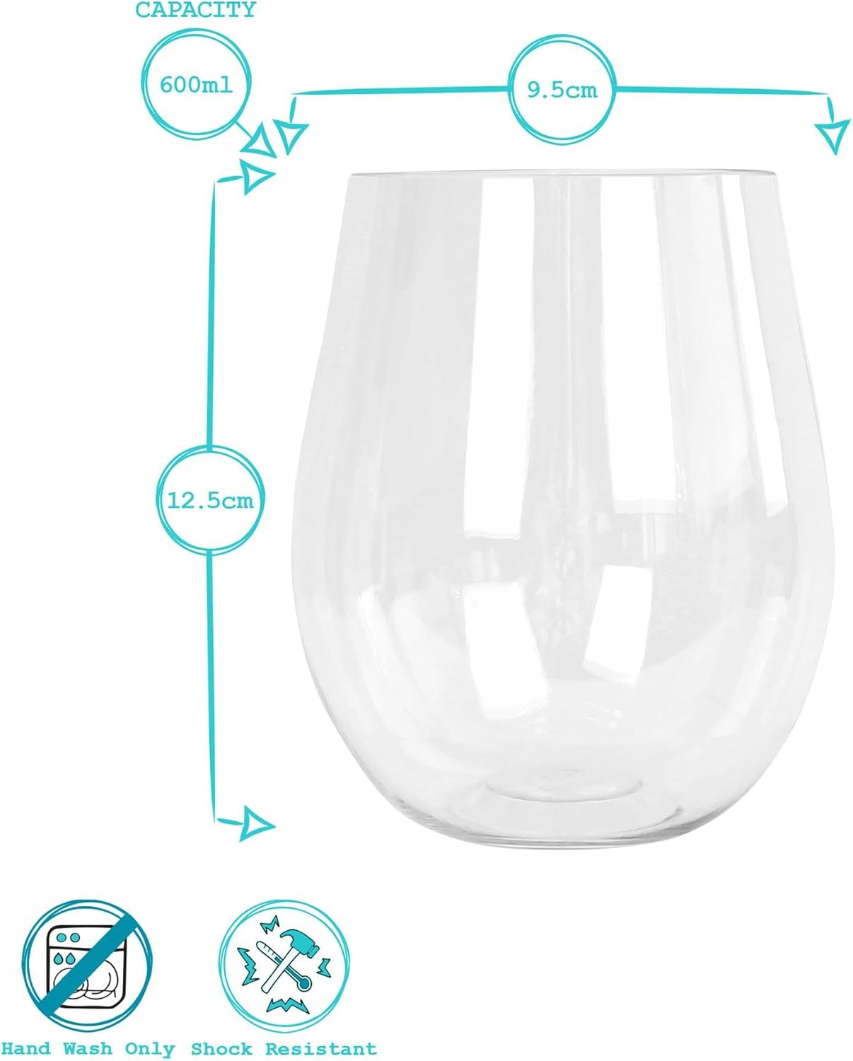 Argon Tableware Reusable Plastic Glasses - 600Ml - Pack of 12 - Stemless Wine Glasses - Clear Cocktail Champagne Tumbler Drinking Cups for Garden, Parties, Weddings, BBQ and Picnic image number 1