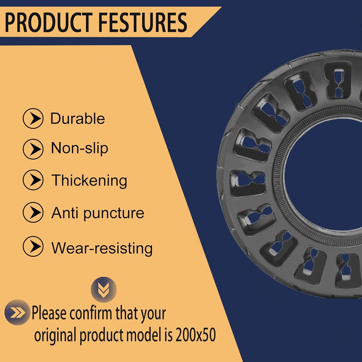 200X50 Solid Tire, 8''X2'' Scooter Replacement Wheels for Razor E100 E125 E150 E175 E200 E225 Electric Scooter image number 2