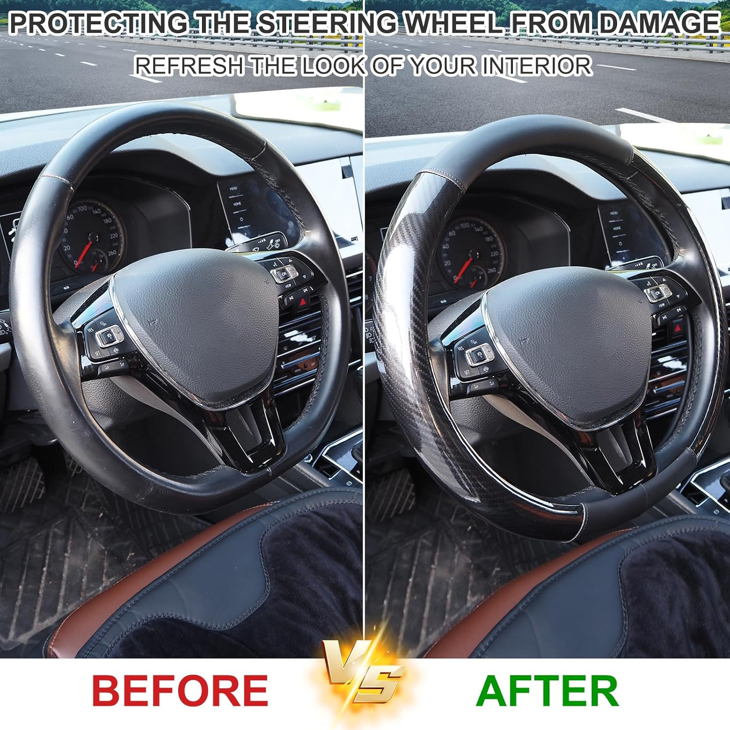 Nappa Leather Car Steering Wheel Cover, anti Slip, Thin, Breathable, Odor-Free, Universal 14.5-15 Inches Fit, Car Steering Wheel Cover Full Surround Aeecssories (Black C-Nappa Leather) image number 4