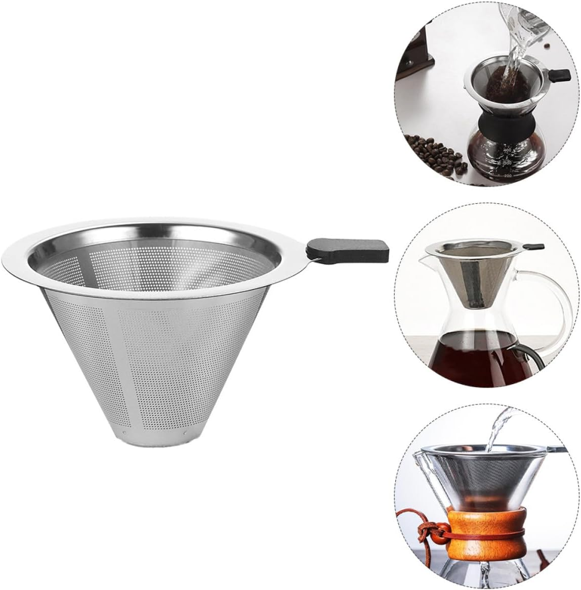 GARVALON Reusable Stainless Steel Coffee Filter Mesh with Handle Wear-Resistant Rust-Proof Coffee Dripper for Home Brewing Reusable Residue Strainer Suitable for Pour over and Tea Brewing image number 1