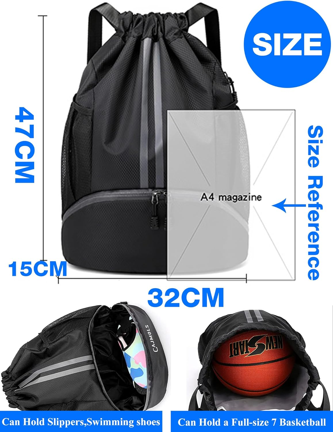 Outdoors Soccer Bag, Large Capacity Football Storage Bag, Portable Oxford Cloth Backpack, Waterproof Soccer Backpack with Ball Shoe Compartment Drawstring, Gym Bags for Basketball Volleyball image number 2