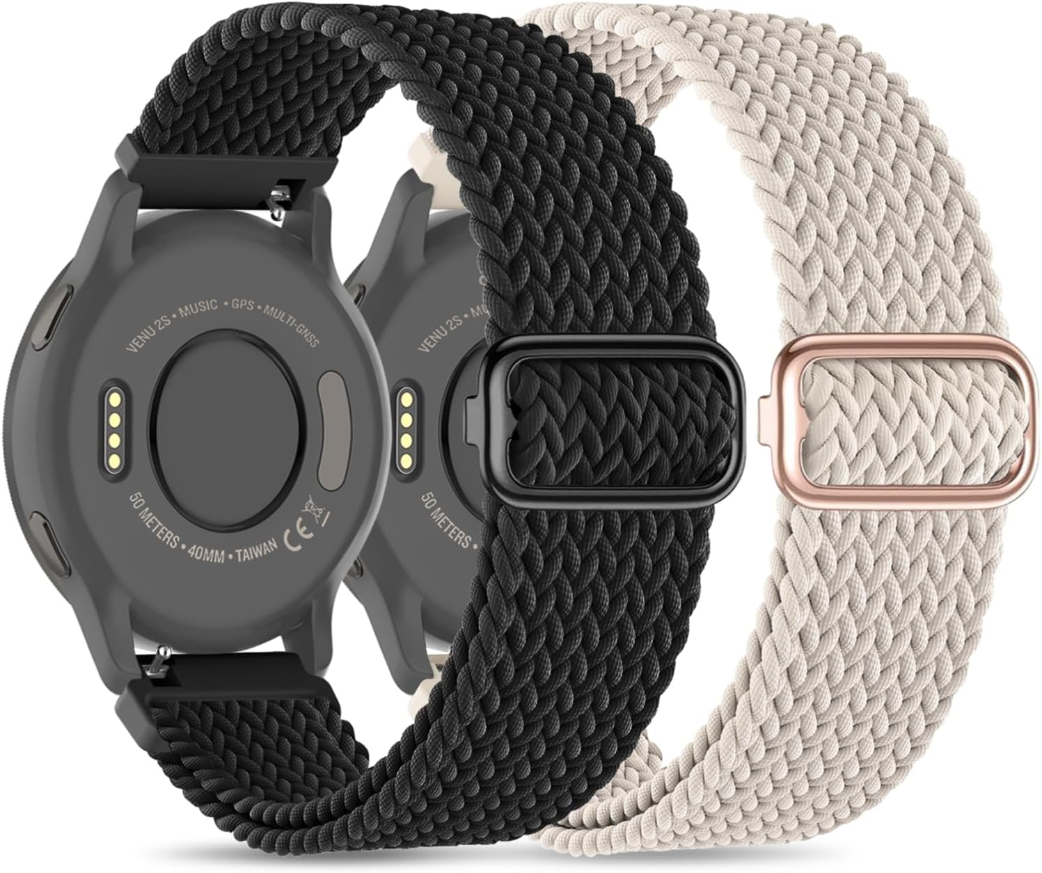 2 Pack 20Mm Nylon Loop Watch Band Compatible with Garmin Vivoactive 6/5/3/3 Music/Venu/Venu Sq/Venu Sq 2/Venu 2 Plus, Braided Elastic Strap Replacement for Forerunner 570 42Mm/55/165/245/645