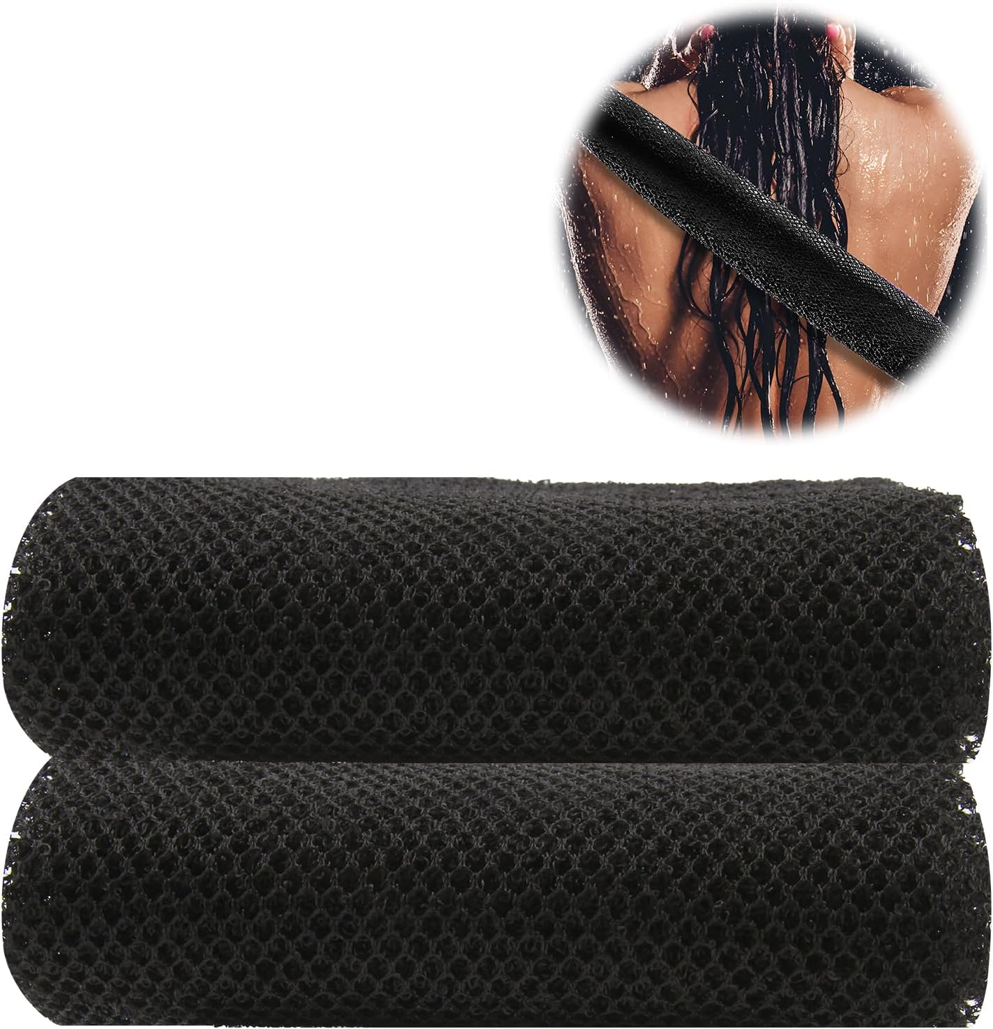 2 Pcs Black African Net Sponge (80X30Cm) - Authentic Extra-Large Exfoliating Bath Cloth, Deep Cleansing Body Exfoliator for Back, Legs and Scalp Premium African Bath Sponge for Smooth Skin