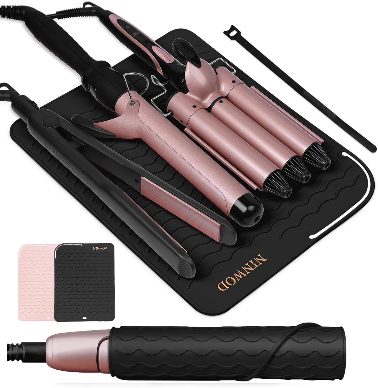 Oversize Large Silicone Heat Resistant Mat, 13.19" X 10.24" Professional Heat Mat for Curling Iron, Portable Vanity Decor Makeup Mat with Velcro Cover for Travel Vanity Salon (Pink)