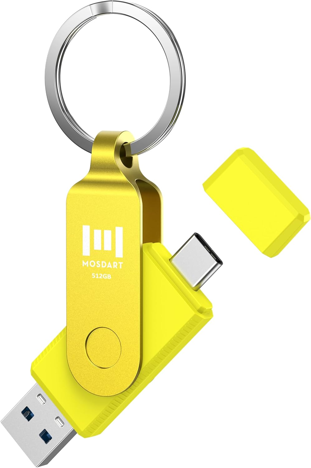 MOSDART 512GB Fast USB C Dual Flash Drive with Keychain - 2 in 1 OTG USB 3.1 Type-C Thumb Drive Memory Stick for USB-C Android Phones, Iphone 15, Macbook, Ipad, Computers and More, Yellow, UD211C-YELLOW-512GB