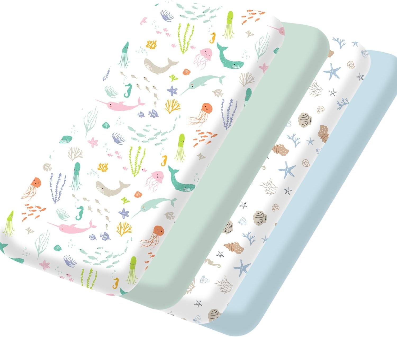 Little Grape Land Baby Pack and Play Sheets Fitted(38" X 26"), 4-Pack Mini Cot Sheets Set for Baby Girls Boys,Breathable & Soft Microfiber，Organic Fitted Cot Sheet for Pack and Play Mattress(Flower)