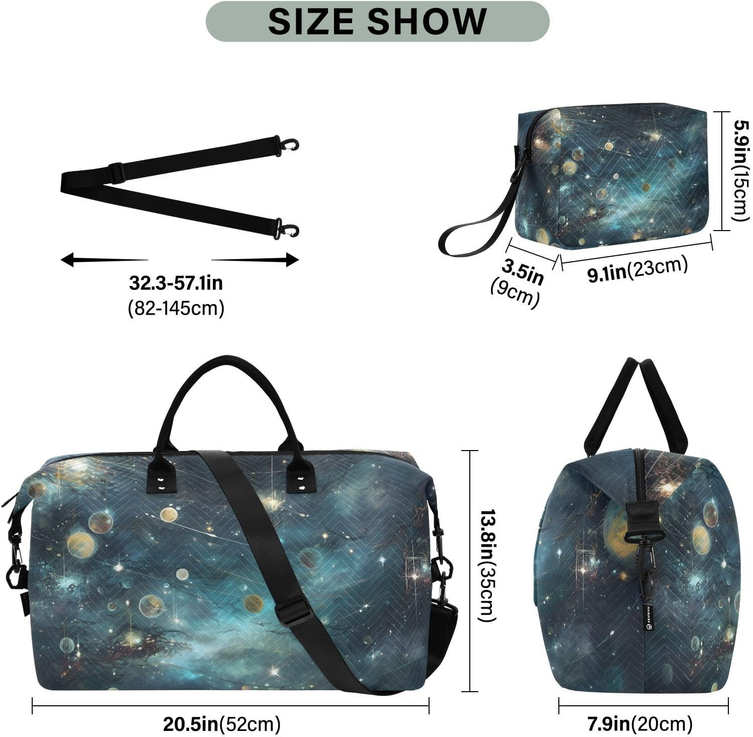 XYMZR Large Travel Duffel Bag, Space Galaxy Planet Sports Tote Gym Bag, Shoulder Weekender Overnight Bag for Women Men, Carry on Luggage with Toiletry Bags, Multi-Colored, Multi-Colored image number 1