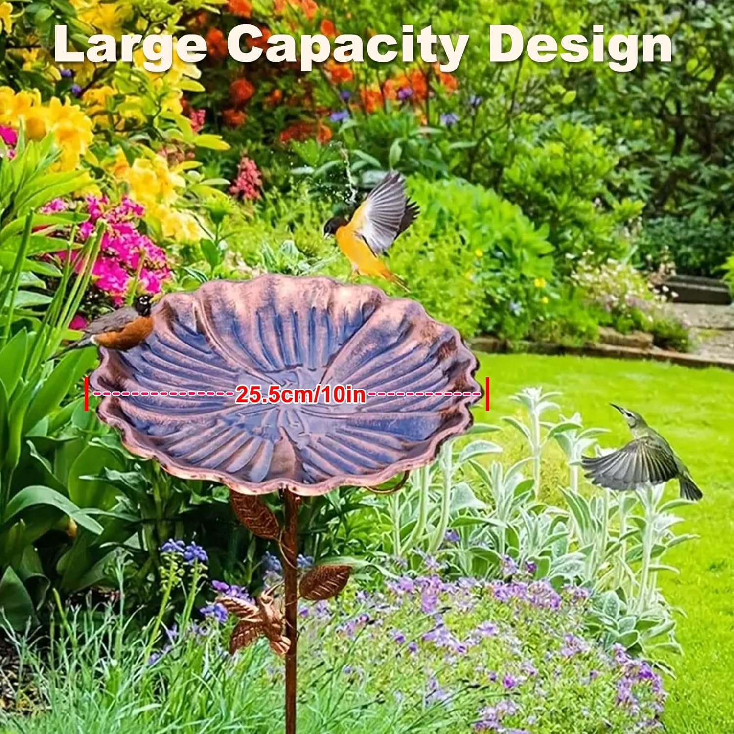 Restorgan Bird Bath for the Garden, Standing Bird Bath, 35 Inches Metal Vintage Freestanding Bird Bath with Sturdy 5-Prong Base, Large Bird Bath, Frost-Proof, Winterproof, Antique Bronze image number 3