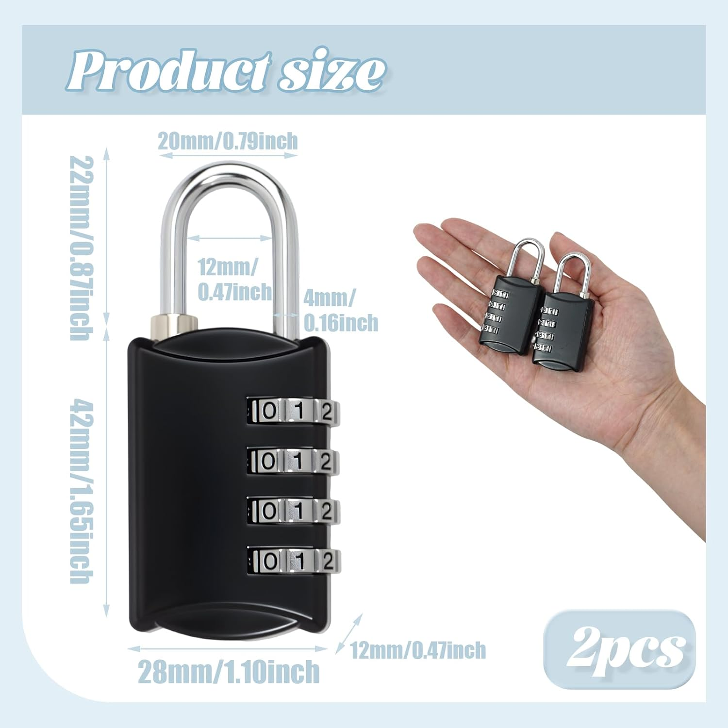 AIAOO Secure 4-Digit Combination Luggage Locks, 2 Packs Resettable Combination Padlock for Travel Suitcases Backpacks Gym Lockers Toolboxes with Durable Zinc Alloy Body (Black) image number 5