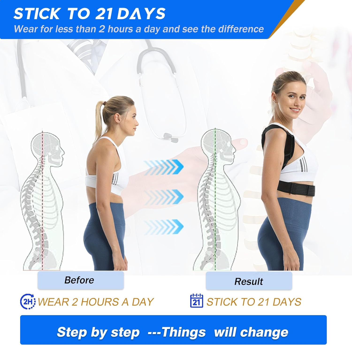 Avaneeny Posture Corrector for Women & Men, Adjustable Back Brace for Neck Shoulder Upper Back Pain Relief, Breathable Back Straightener with Clavicle Support-Strangulation Black-L image number 3