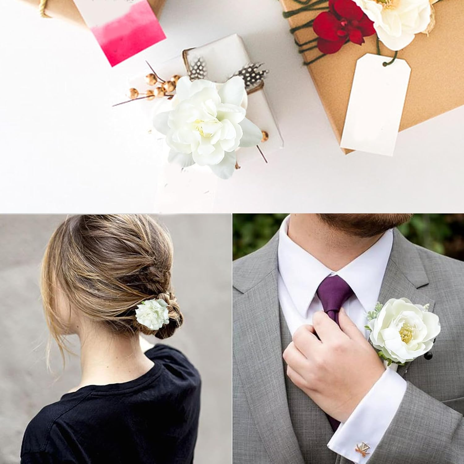 Flower Hair Clip, Pack of 21 White Flower Hair Clips, Artificial Flower Hair Clips, Flower Hair Accessories for Party, Beach, Wedding, Event Decoration image number 6