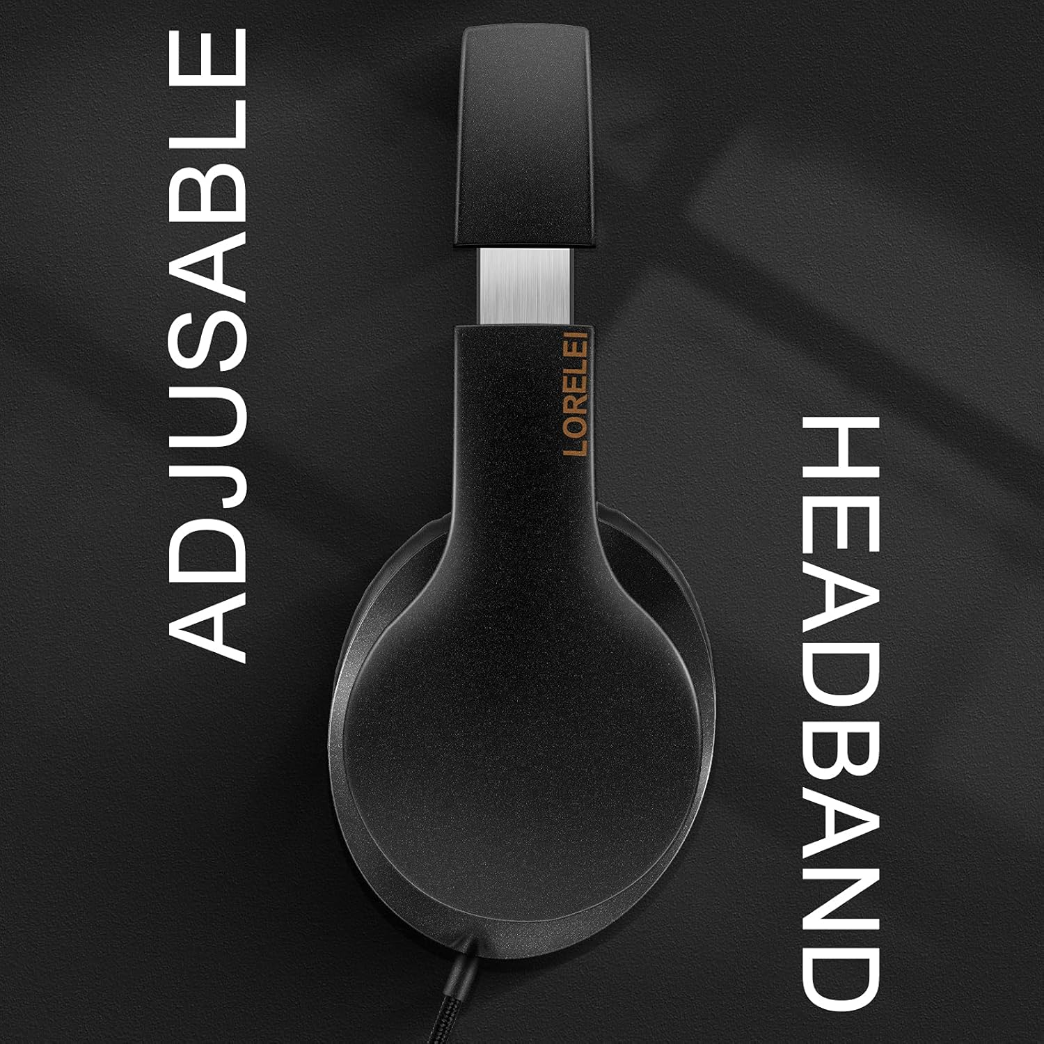 LORELEI X6 Over-Ear Headphones with Microphone, Lightweight Foldable & Portable Stereo Bass Headphones with 1.45M No-Tangle, Wired Headphones for Smartphone Tablet MP3 / 4 (Black-Gold) image number 3