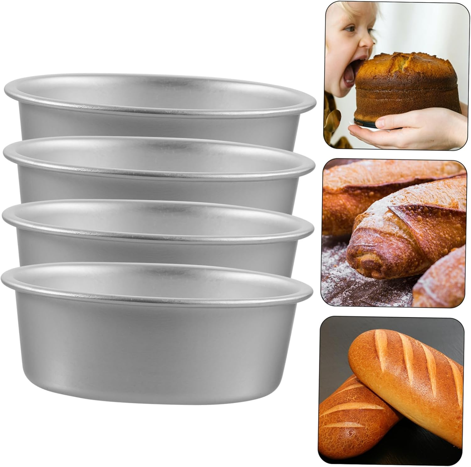 PHENOFICE 4Pcs Aluminum Alloy Cake Pans Non-Stick Baking Molds Oval Metal Cheese Cake Pans Sturdy Bakeware Set for Kitchen Baking image number 2
