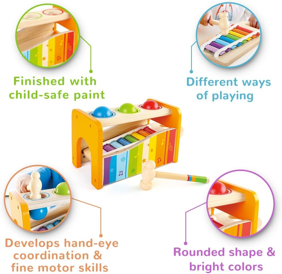 6Pc Hape Pound/Tap Bench Musical Keyboard/Xylophone Kids/Baby Wooden Toy 12M+ - Red image number 7