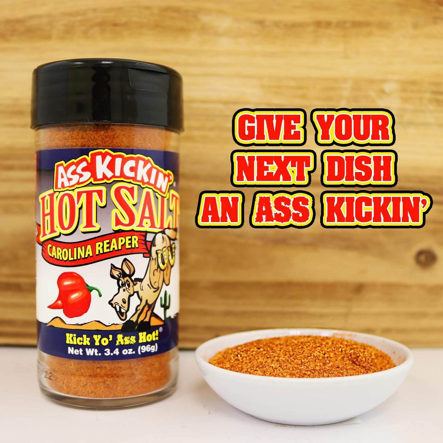 ASS KICKIN' Hot Spicy Carolina Reaper Pepper Salt &ndash; 3.4Oz. Shaker Jar - Perfect Flavored Salt for Popcorn Seasoning, Margarita Salt and French Fry Seasoning - Premium Gourmet Gift image number 4