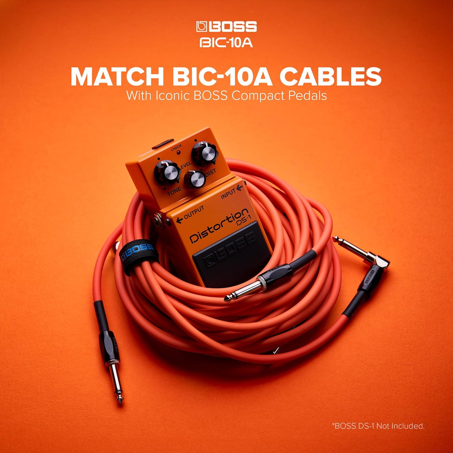 BOSS BIC-10A Series | Instrument Cable | Straight to Right-Angle &frac14;-Inch Connectors | 10Ft./3M Length | High-Quality Cables for Guitar, Bass & More | Quiet Operation & Durable | Red image number 1