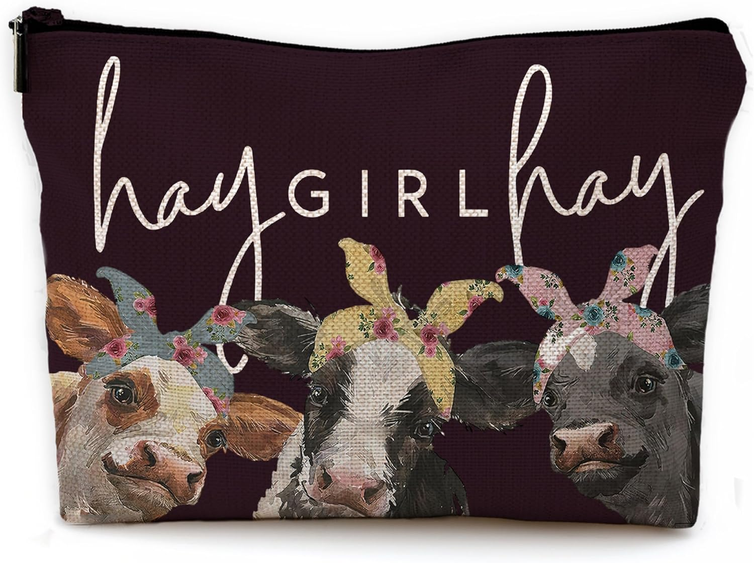 NEGIGA Cow Gifts,Western Makeup Bag,Cow Makeup Bag,Cow Print Stuff,Makeup Bags for Women, White2