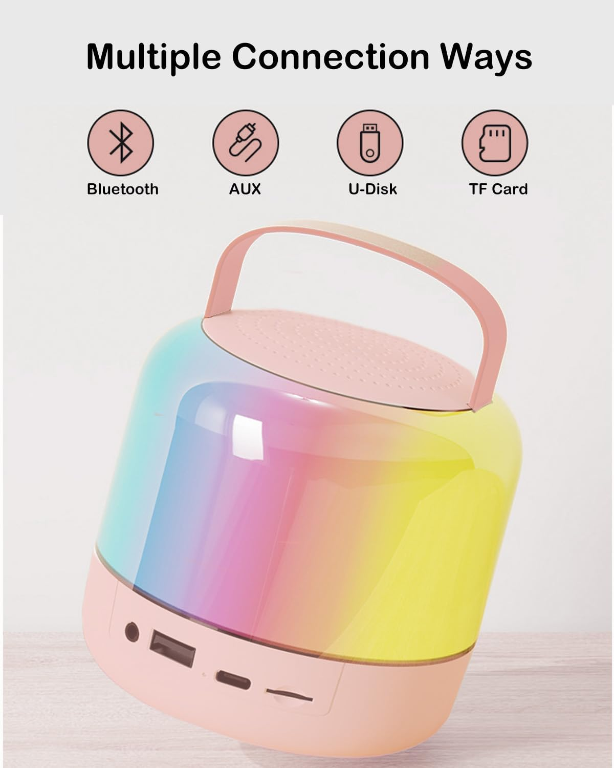 Karaoke Machine with 2 Microphones, Portable Bluetooth Karaoke Machine for Children Adults with Voice Changing Effects & LED Lights Boys Girls Gifts Toy (Pink) image number 6