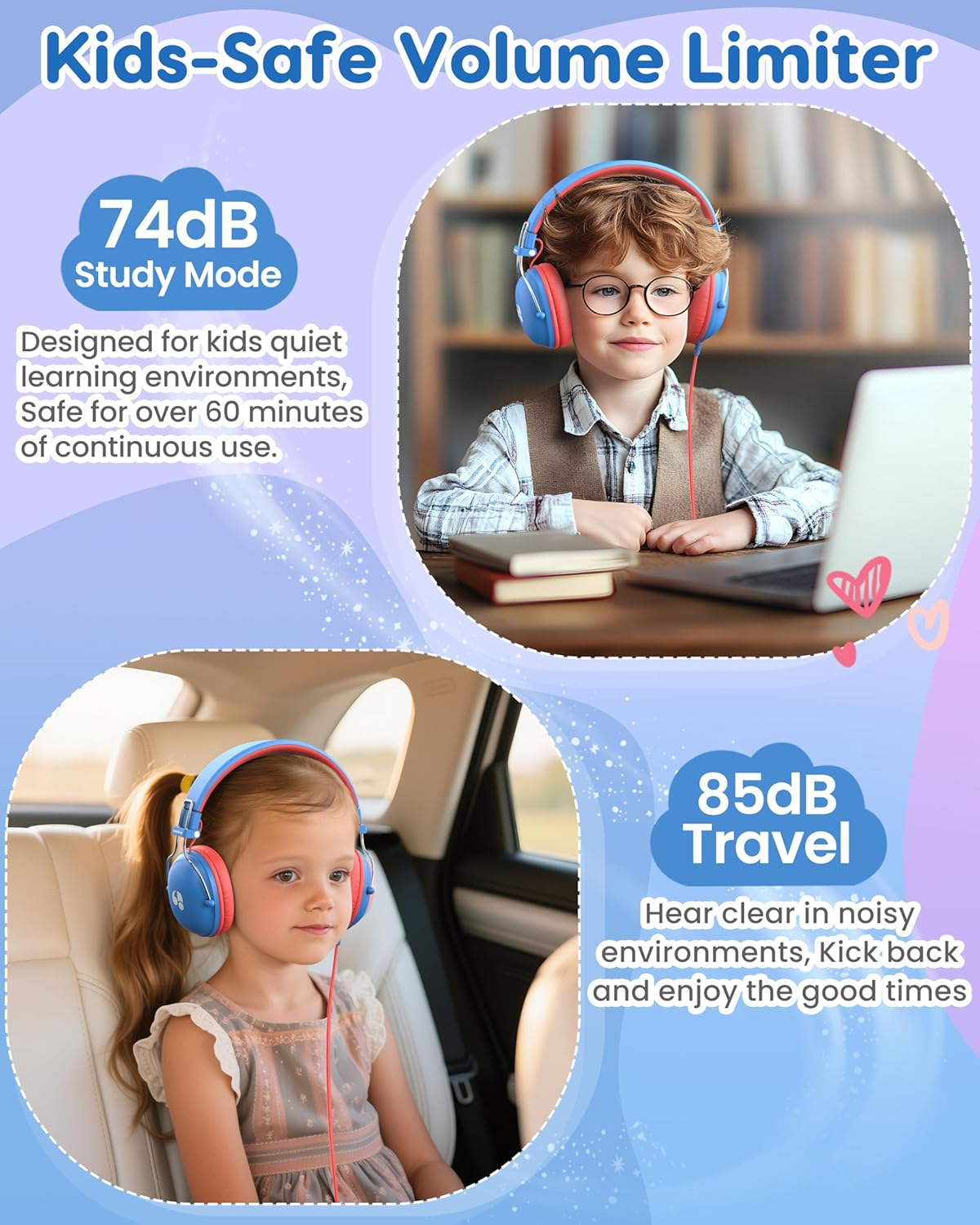 Awatrue Kids Headphones, Toddler Headphone with 74/85Db Volume Limited, HD Sound, Sturdy Design&Super Light, Foldable Over-Ear Childrens Headphones for Ipad/Girls/Boys/Chromebooks/School/Tablet image number 2