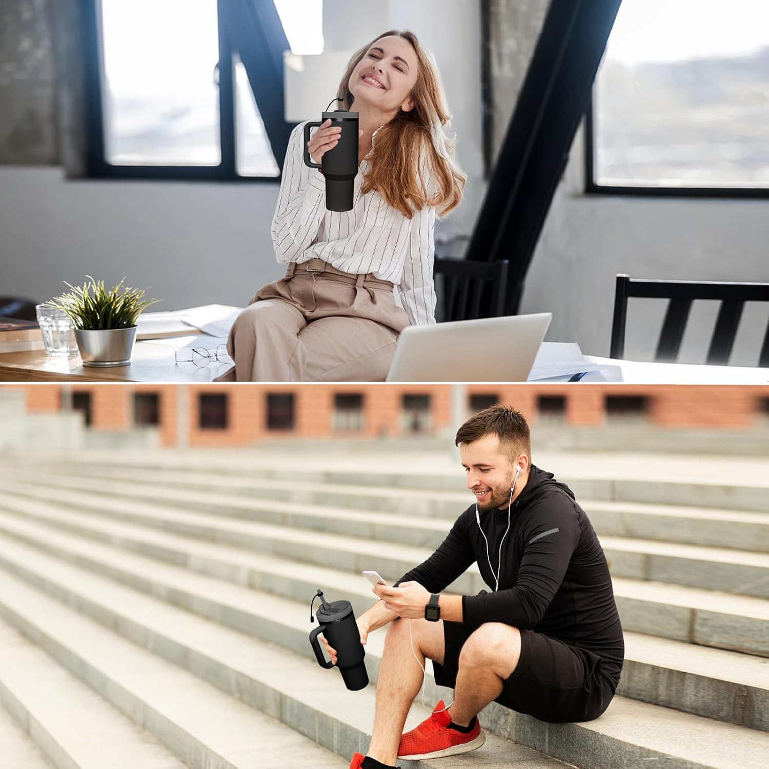 Silicone Spill Stopper Set Compatible with Stanley Cup 2.0 30Oz & 40Oz with Straw Cover (Set of 2, Black) - Azure image number 7