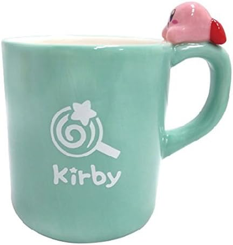 Kirby Mug: Cute Laid Back Kirby on Handle: Green, Lollipop Mark, SK Japan: H 4.33 X W 4.13 X L 2.95" image number 3