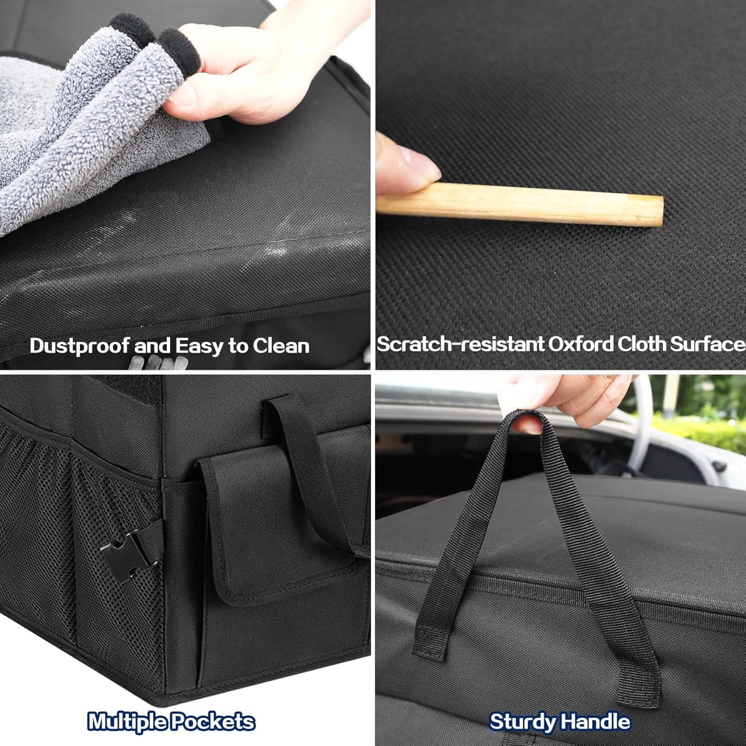 Car Boot Organizer with Lid, Collapsible Trunk Organizer with 12 Pocket, Non Slip Portable Multi Compartment Boot Tidy Sturdy Storage Box for Suvs, Sedans, Truck, Pickup Accessories (Black) image number 5