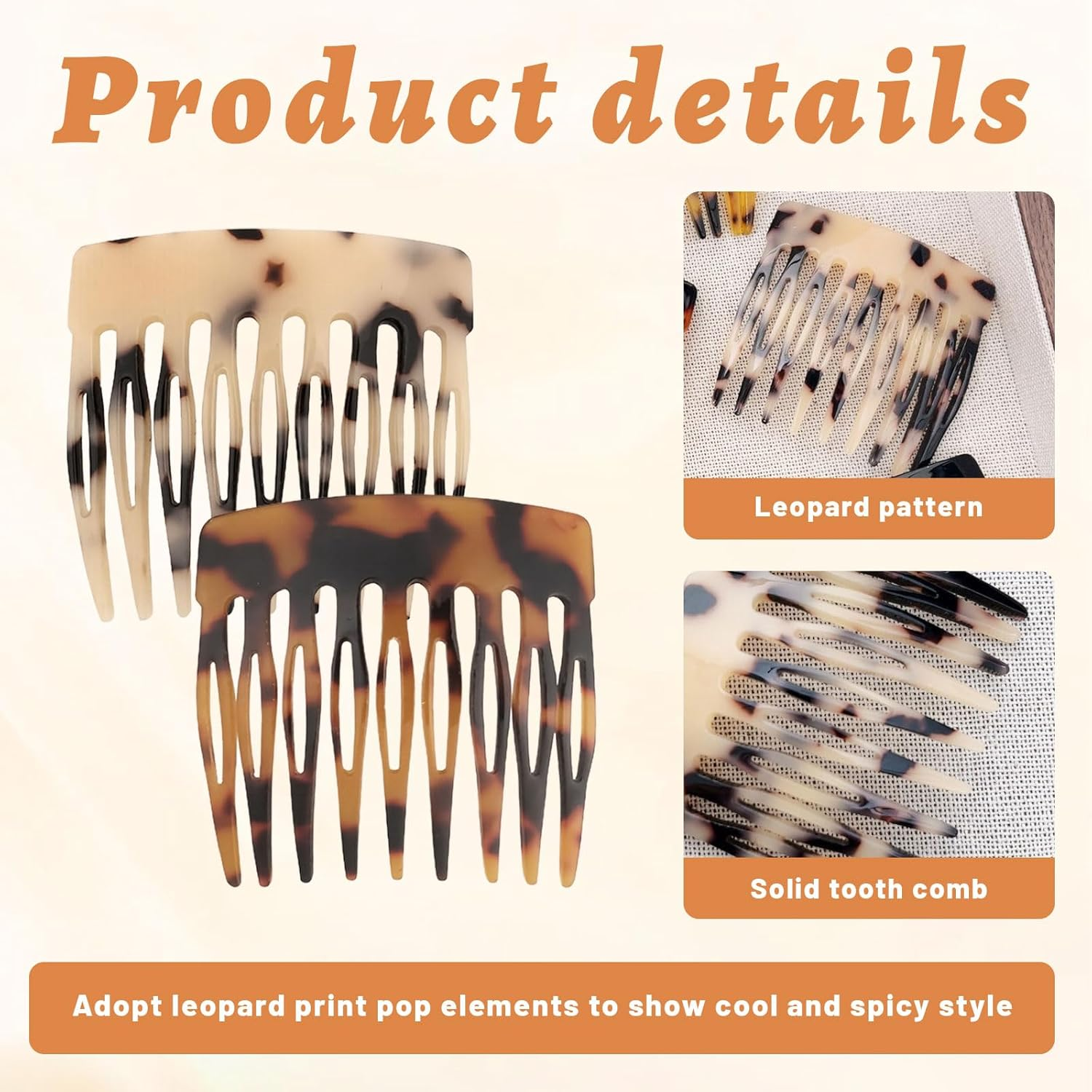 Xanthelle Pin-On Hair Comb, Pack of 4 French Combs, French Hair Clip, Pin Comb for Hair, Strong Hold for Buns & Styling