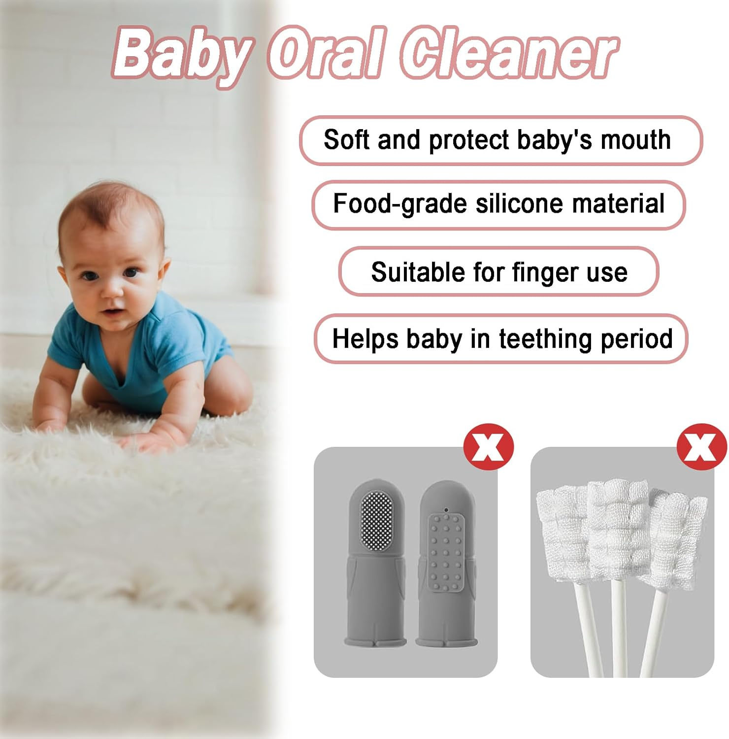 4-Pack Baby Finger Toothbrushes for Teething Training, Silicone Oral Cleaning Brushes with Storage Case - Infant and Toddler Gum Massage Tools image number 2