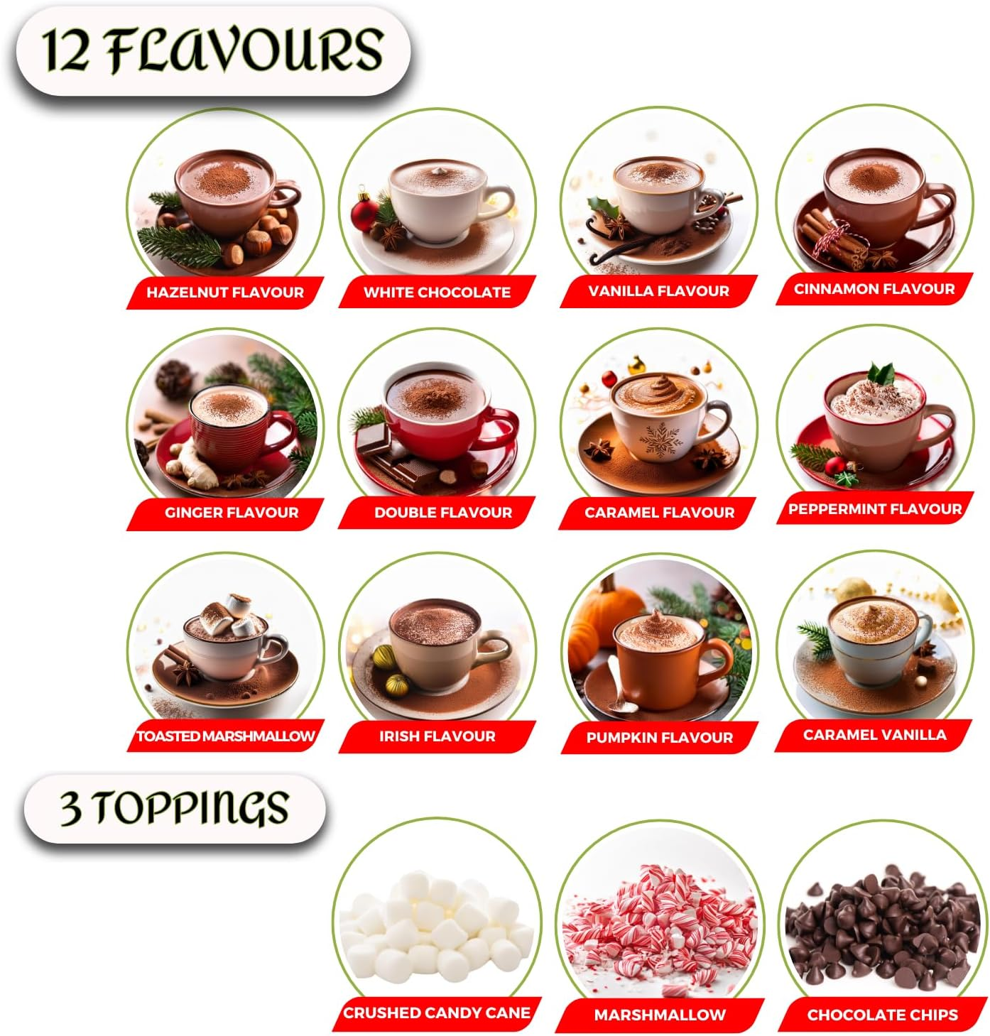 2023 Advent Calendar: 24-Day Set with Hot Chocolate Selection, Marshmallows, Candy Canes, Chocolate Drops - 12 Flavors image number 1