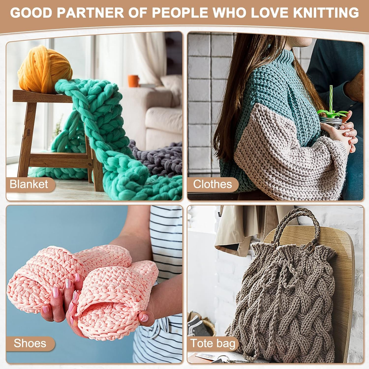 Aeelike 15Mm Knitting Needles, Thick Bamboo Knitting Needles 35Cm Long, Chunky Wooden Knitting Needles for Arthritic Hands, Large Knitting Needles 15Mm for Chunky Blanket Knitting image number 1