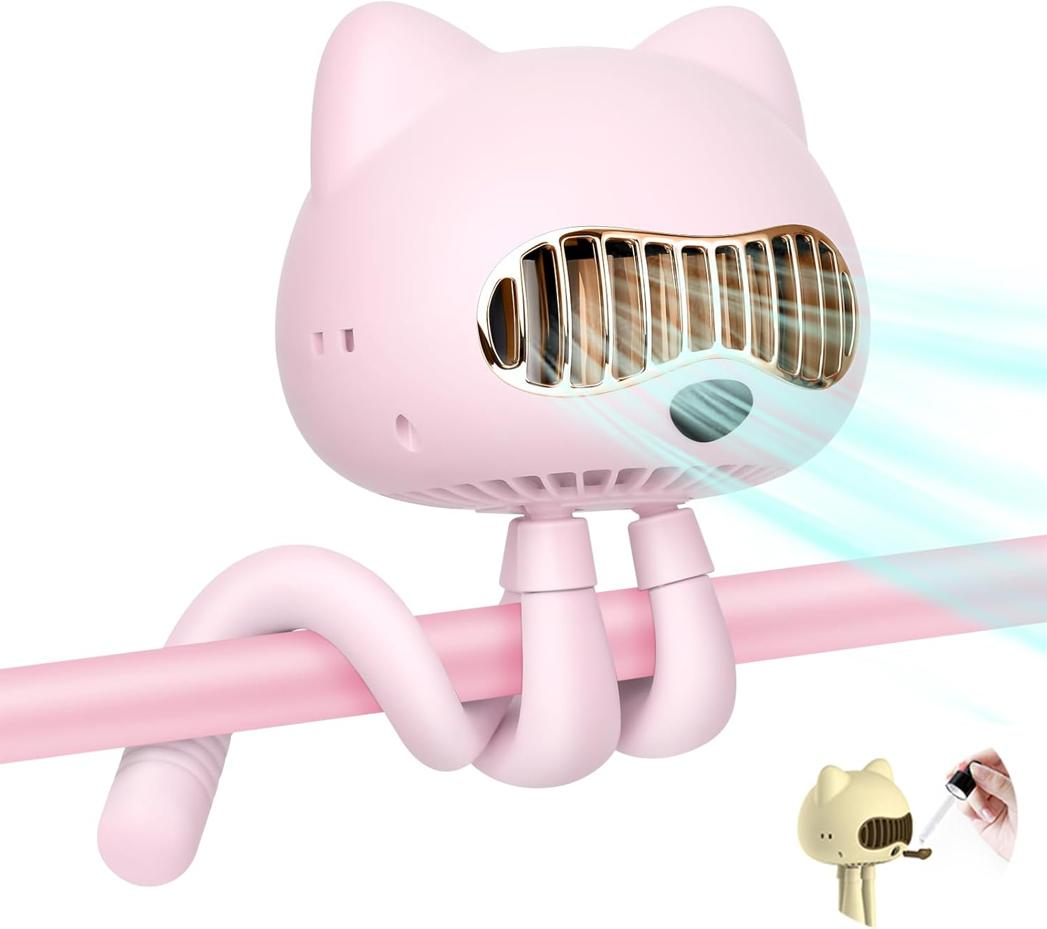 FUNJEO F08 Stroller Fan,Handheld,Table,Powerful 2000Mah Battery USB Rechargeable,Non-Touch Design,Aroma Fan,For Women/Family (Blue)