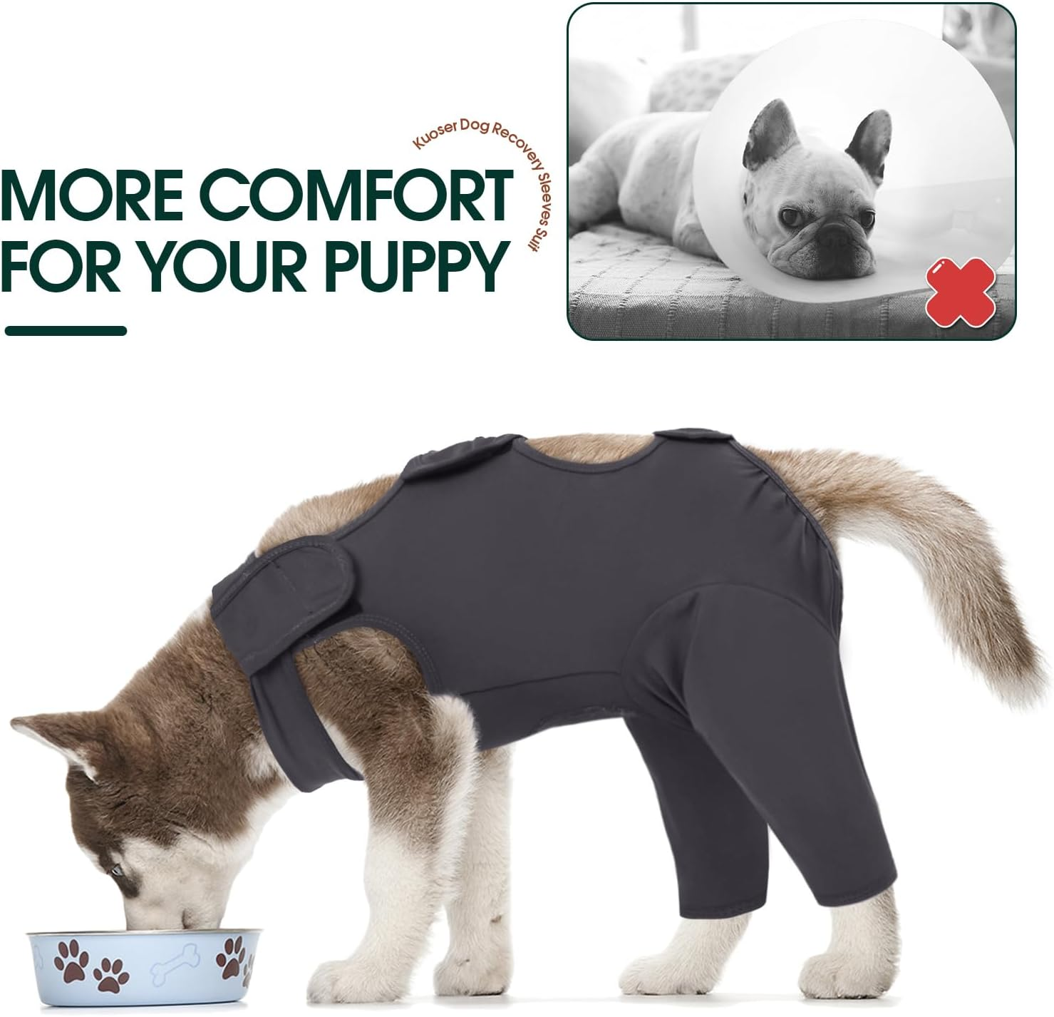 Kuoser Dog Bodysuit after Op, Recovery Suit for Castration Male , Thigh Protection Bodysuit, Anti-Wound Licking, Cervical Collar Alternative, Grey M image number 2