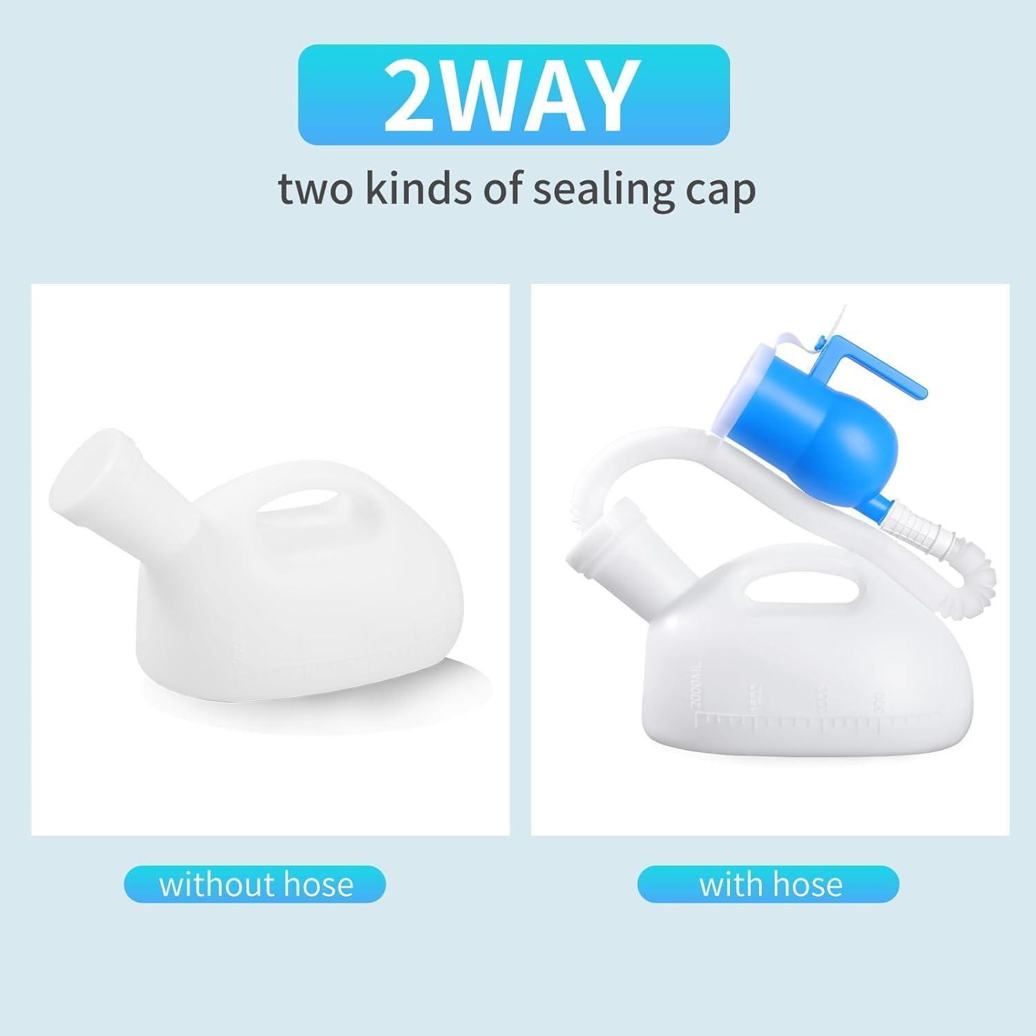 Portable Urinals for Men Spill Proof 2000Ml/0.53 GAL with 60" Long Hose and Lid, Men Urinal Bottle Reusable Male Pee Bottle for Elderly, Hospital, Travel, Camping, White