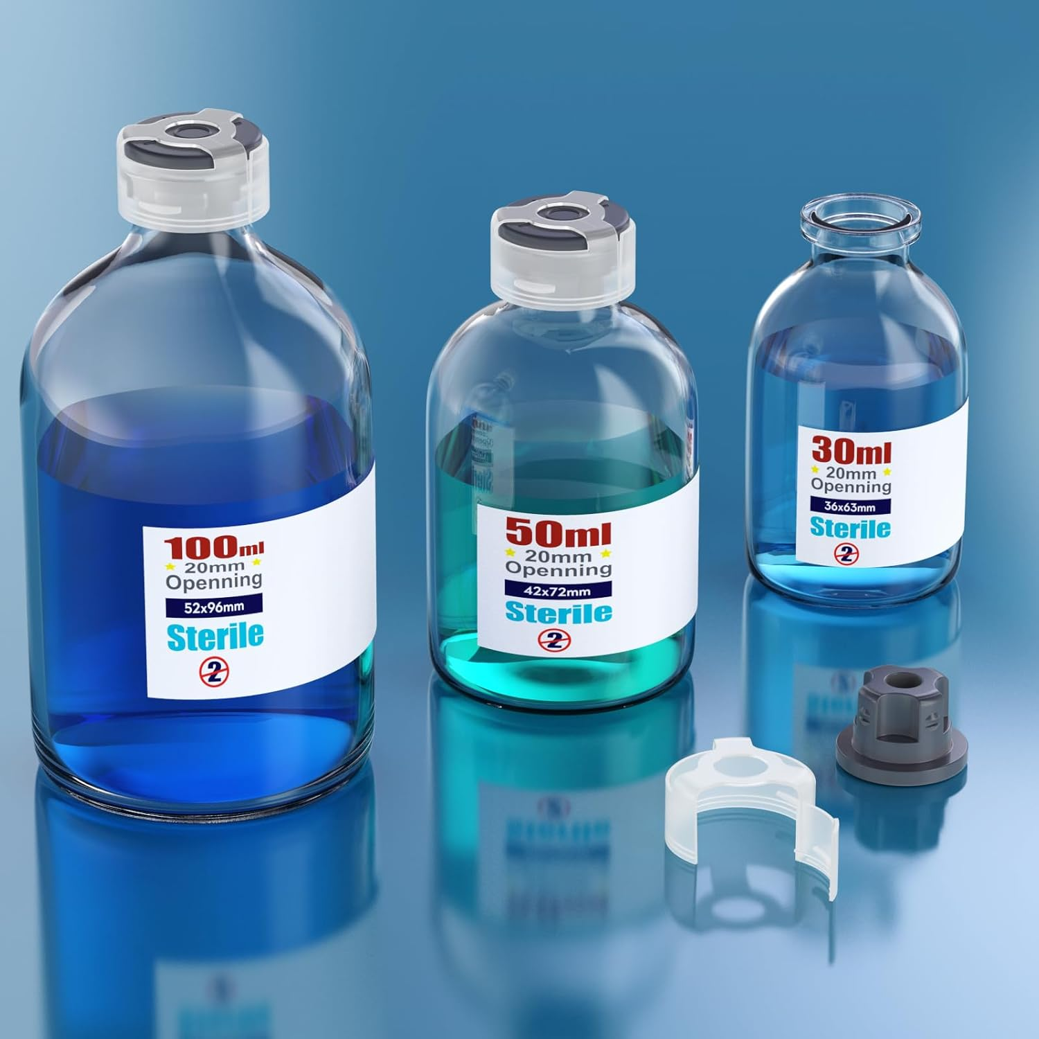 ZHANXUBIO Sterile Glass Vials with Sealing Cap and Self-Healing Butyl Rubber Injection Port, Buckle Cover, Sample Vials, Individually Sterilised, Pack of (4Pcs.100Ml) image number 1